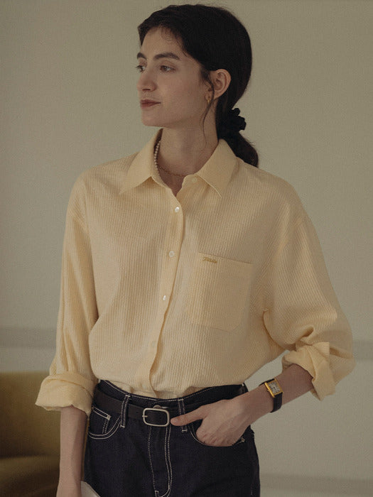 [TILLIDIE] Embo cotton oversized stripe shirt_Yellow