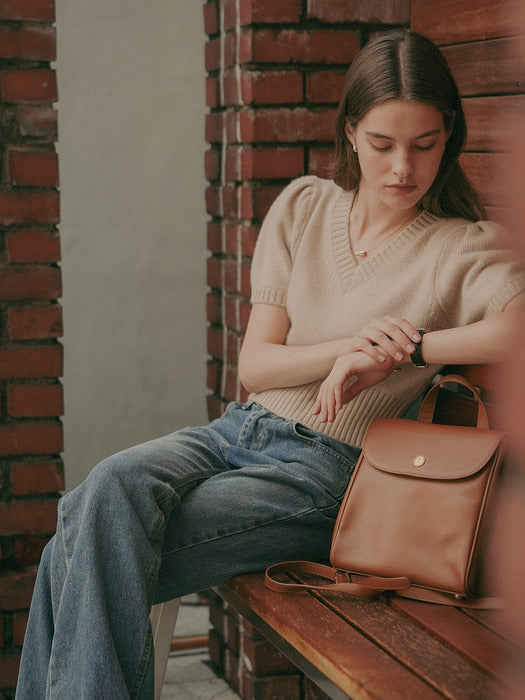 [TILLIDIE] Raccoon V-neck knit top_Beige