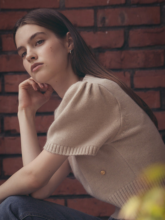 [TILLIDIE] Raccoon V-neck knit top_Beige