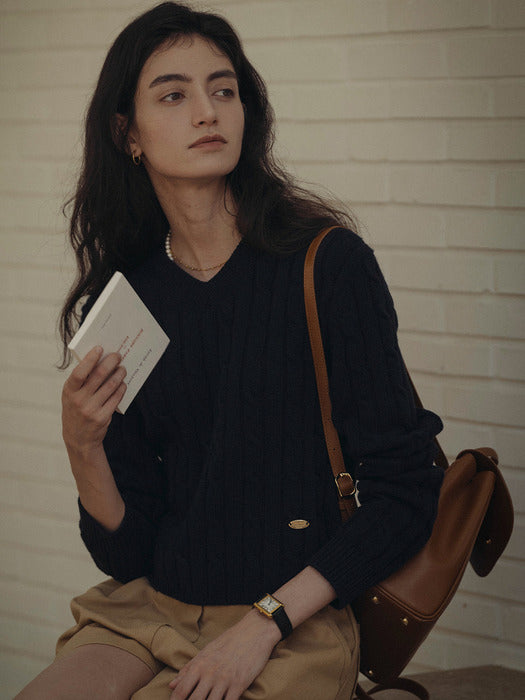 [TILLIDIE] Cashmere blended cable knit_Navy