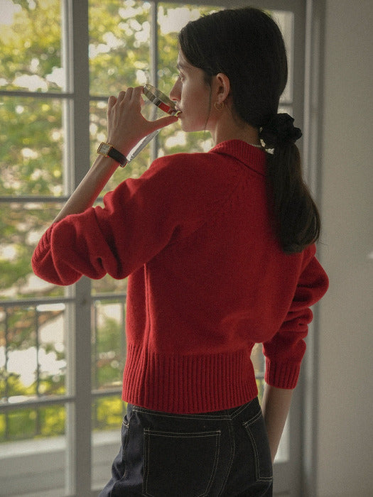 [TILLIDIE] Pocket collar half zip-up knit_Red
