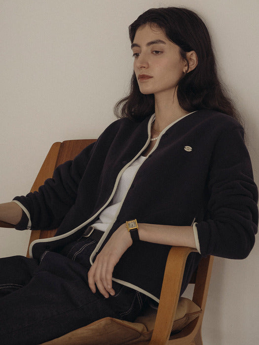 [TILLIDIE] Sofia collarless fleece jacket_Dark navy