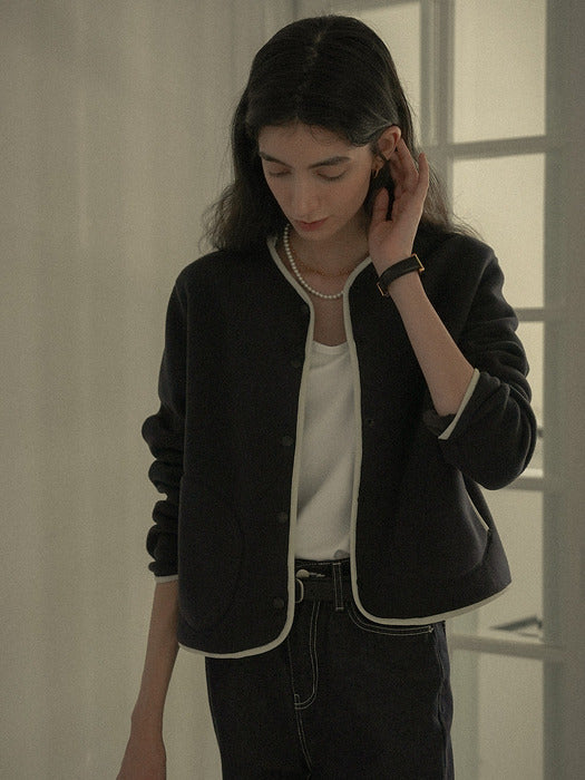 [TILLIDIE] Sofia collarless fleece jacket_Dark navy