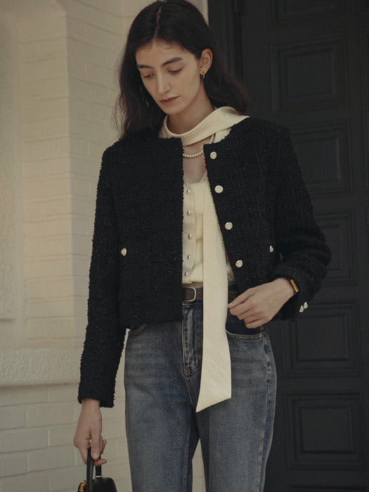 [TILLIDIE] Single breasted nana tweed jacket_Black