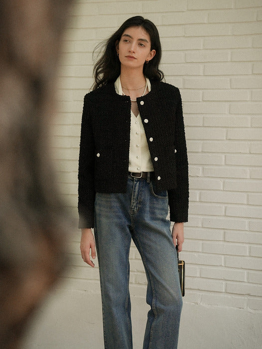 [TILLIDIE] Single breasted nana tweed jacket_Black