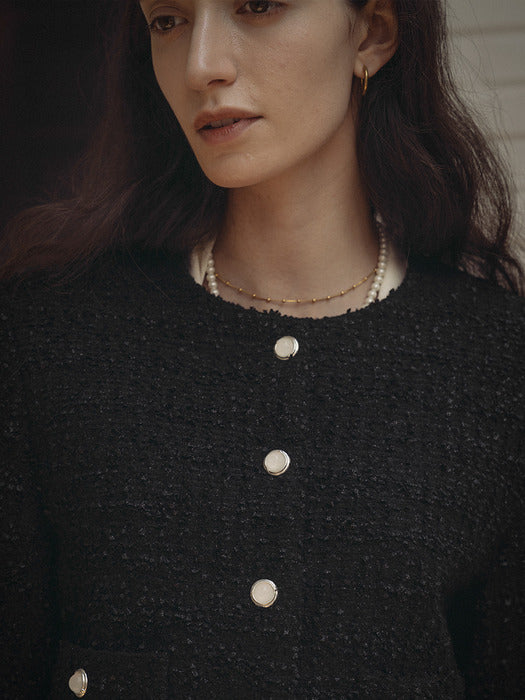 [TILLIDIE] Single breasted nana tweed jacket_Black