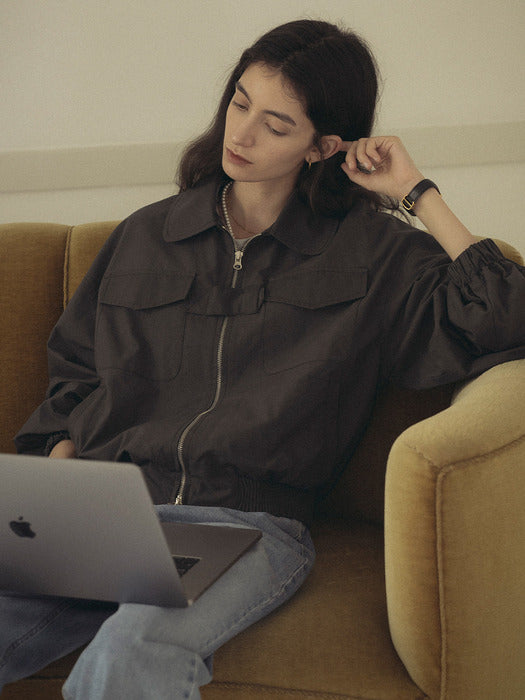 [TILLIDIE] Front bizo point bomber jumper_Charcoal