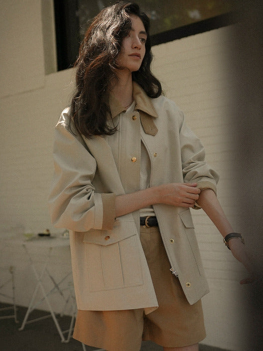[TILLIDIE] Coloring collar point utility jacket_Light beige