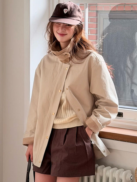 [TILLIDIE] Coloring Collar Point Utility Jacket_Light Beige