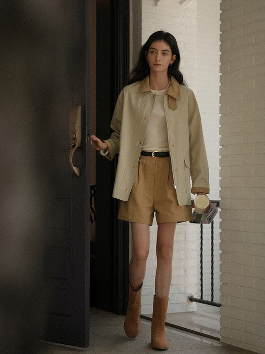 [TILLIDIE] Coloring collar point utility jacket_Light beige