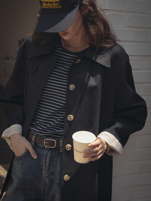 [TILLIDIE] Mac half trench coat_Navy