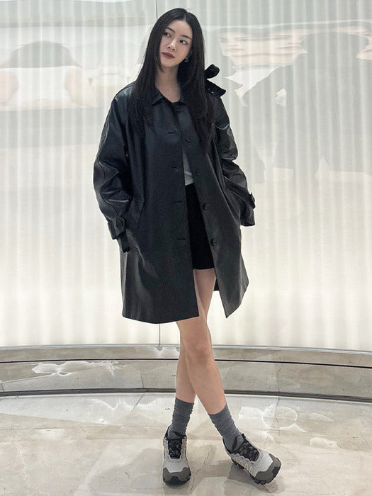 [TILLIDIE] Even faux leather coat_Black