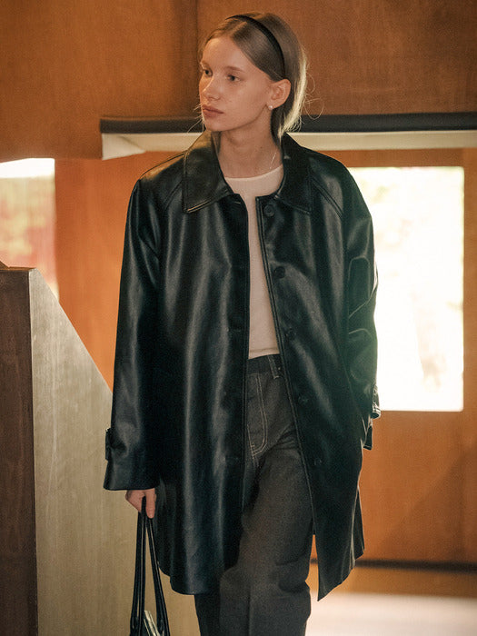 [TILLIDIE] Even faux leather coat_Black