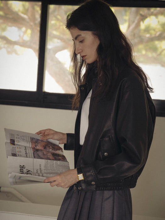 [TILLIDIE] Natural crack leather blouson_Black