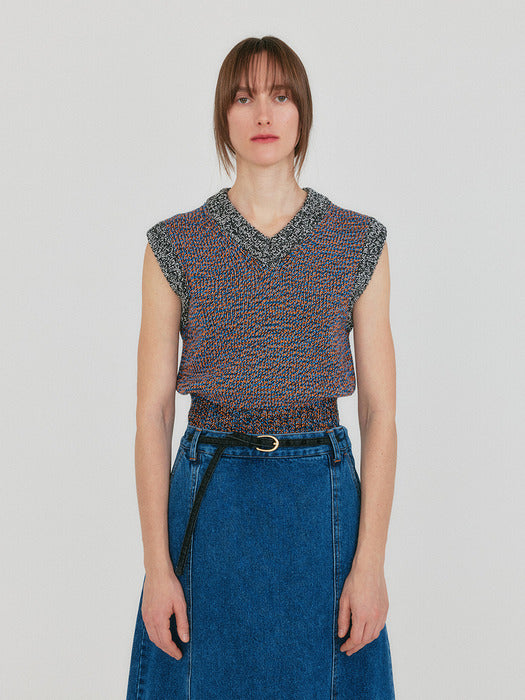 Eenk Zikki V-neck Knit Vest - Orange/Blue Multi
