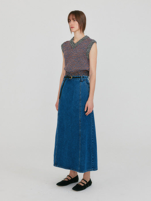 Eenk Zikki V-neck Knit Vest - Orange/Blue Multi