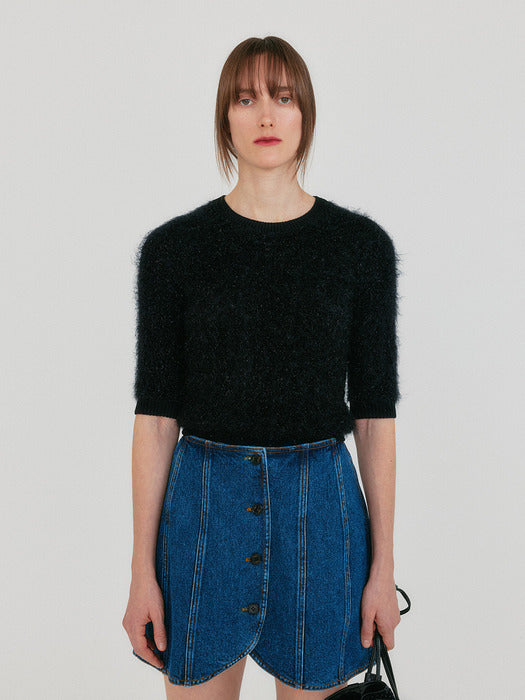 [EENK] Ziggie Short Sleeve Knit Top - Black