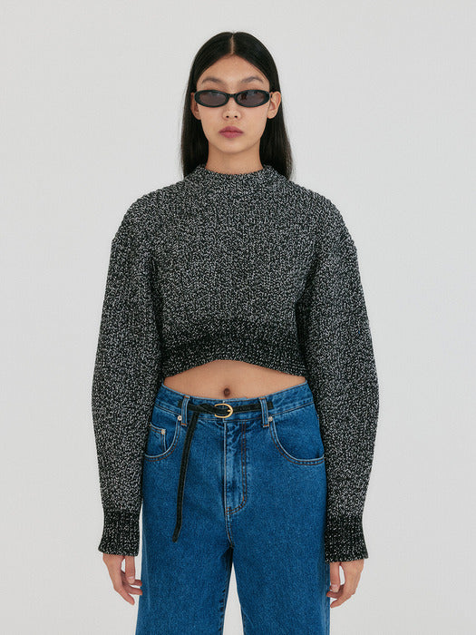 [EENK] Zabelle Mockneck Textured Knit Pullover - Black/White