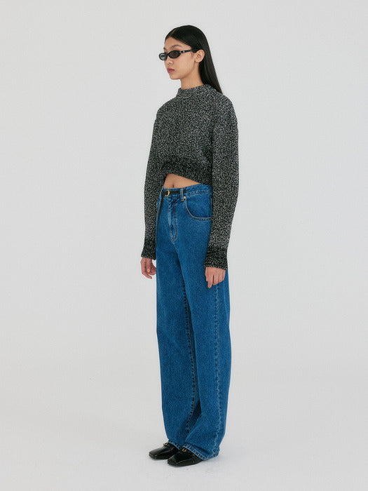 [EENK] Zabelle Mockneck Textured Knit Pullover - Black/White