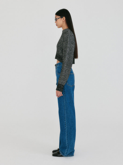 [EENK] Zabelle Mockneck Textured Knit Pullover - Black/White