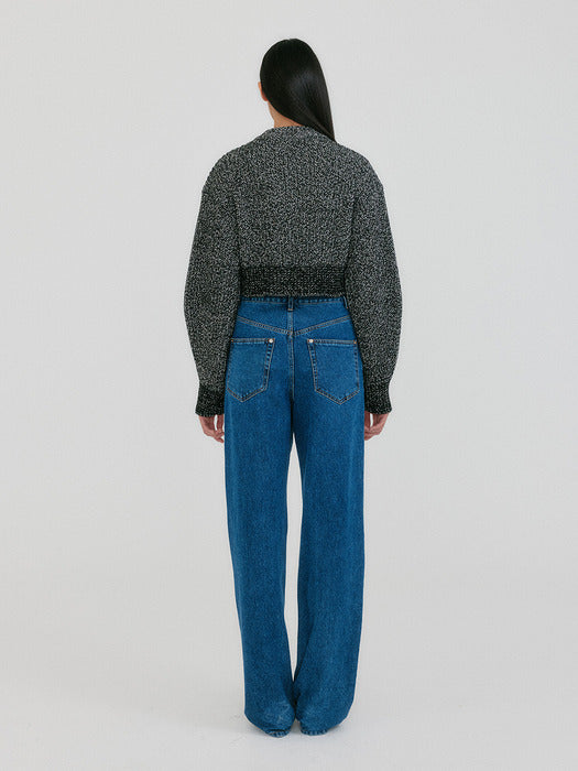 [EENK] Zabelle Mockneck Textured Knit Pullover - Black/White
