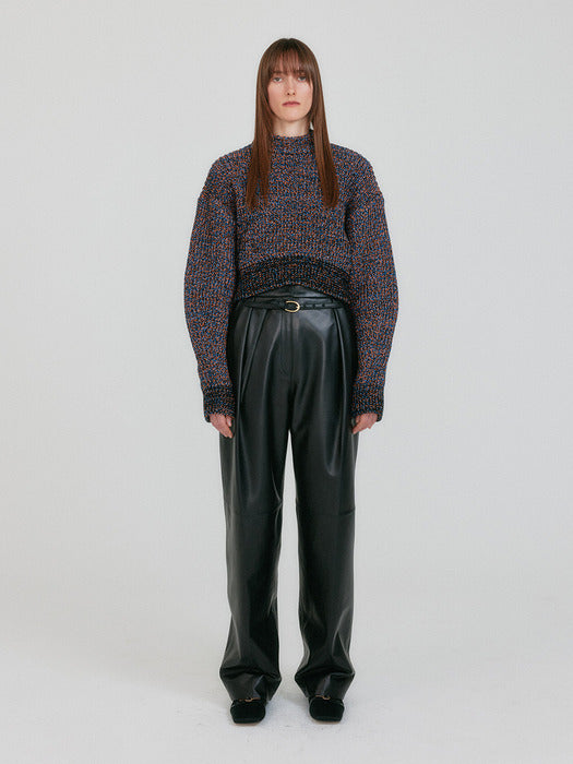 Eenk Zabelle Mockneck Textured Knit Pullover - Orange/Blue Multi