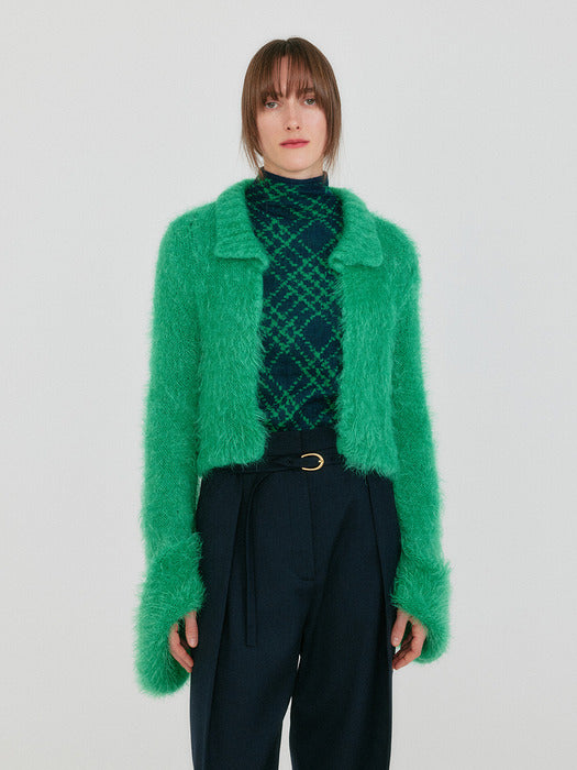 Eenk Ziggy Textured Collar Knit Cardigan - Green