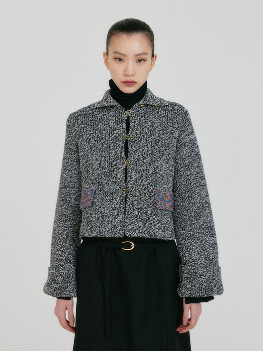 Eenk Zazzi Collared Knit Cardigan - Black/White