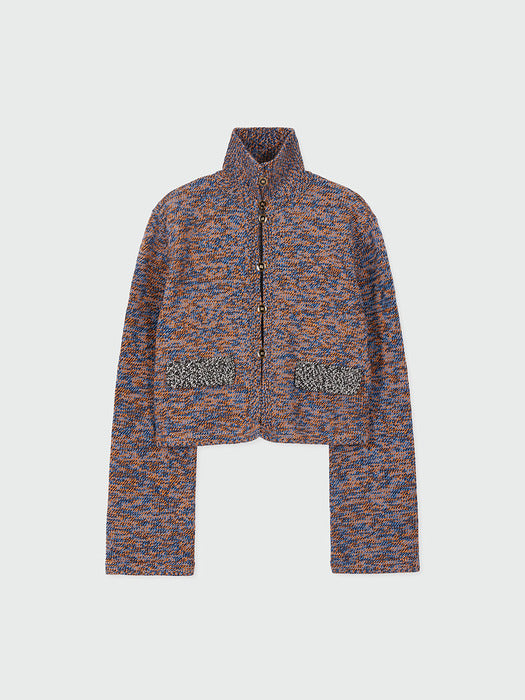 Eenk Zazzi Collared Knit Cardigan - Orange/Blue Multi