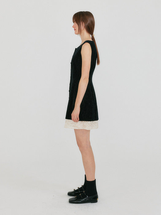 Eenk Zulia Sleeveless Buttoned Hourglass Dress - Black Velvet