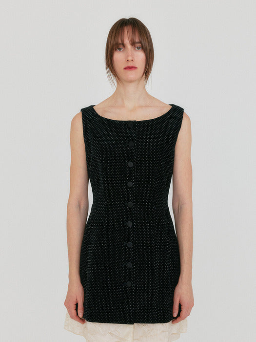 Eenk Zulia Sleeveless Buttoned Hourglass Dress - Black Velvet