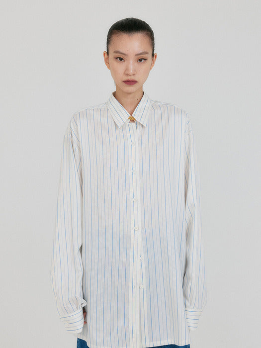 Eenk Zancy Oversized Shirt with Brooch - Ivory Stripe