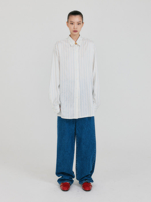 Eenk Zancy Oversized Shirt with Brooch - Ivory Stripe