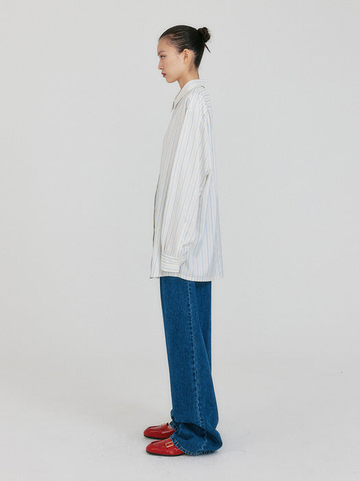 Eenk Zancy Oversized Shirt with Brooch - Ivory Stripe