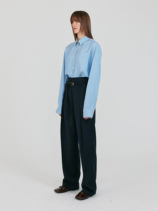 Eenk Zancy Oversized Shirt with Brooch - Sky Blue Stripe