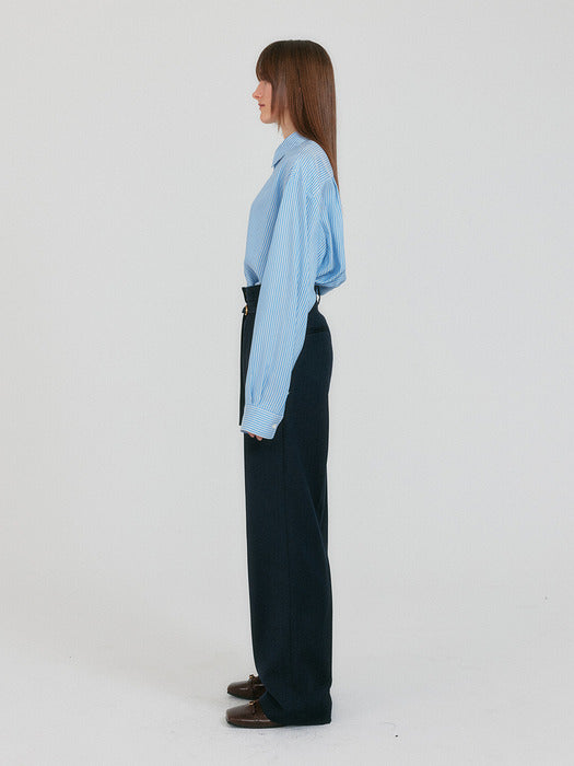 Eenk Zancy Oversized Shirt with Brooch - Sky Blue Stripe