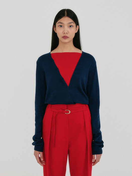 Eenk Zoem V-Neck Knit Cardigan - Navy/Red