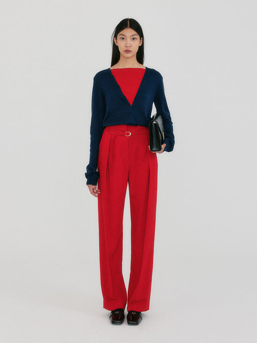 Eenk Zoem V-Neck Knit Cardigan - Navy/Red