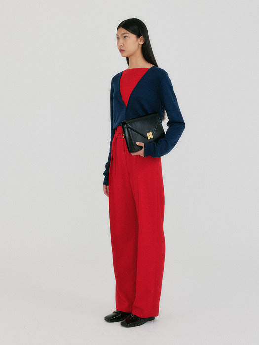 Eenk Zoem V-Neck Knit Cardigan - Navy/Red