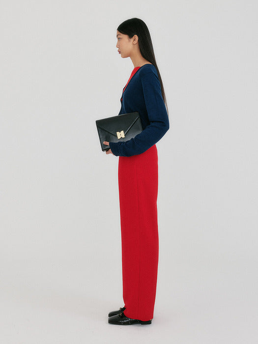 Eenk Zoem V-Neck Knit Cardigan - Navy/Red