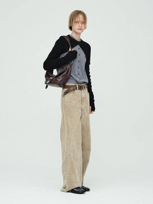 BELTED HOBO MEDIUM_dark brown glossy plain