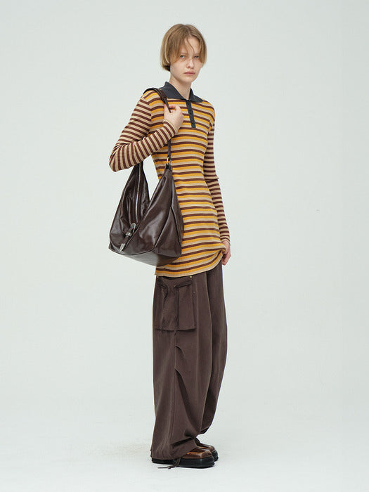 BELTED HOBO_dark brown glossy plain