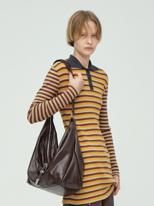 BELTED HOBO_dark brown glossy plain