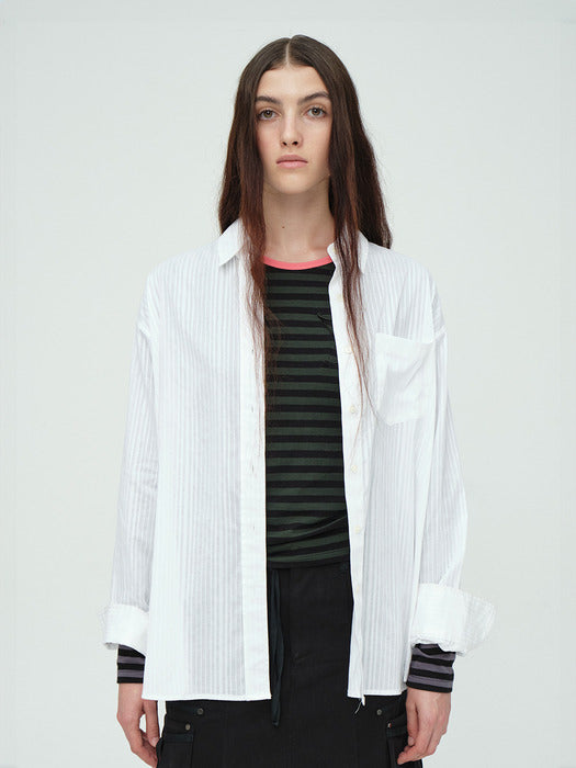 Margesherwood Cotton Stripe Long Sleeve Shirt white stripe