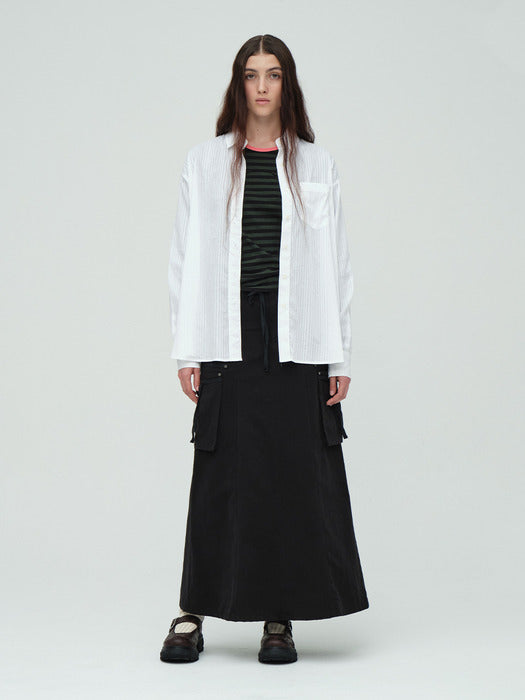 Margesherwood Cotton Stripe Long Sleeve Shirt white stripe