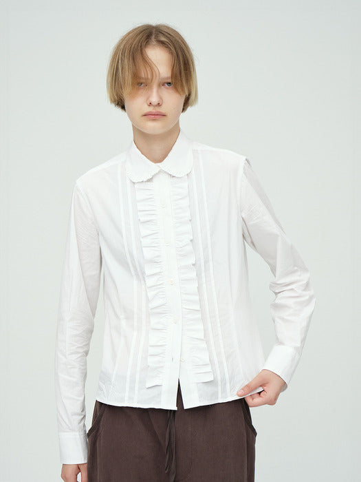 FRILL SLIM LINED SHIRT_white