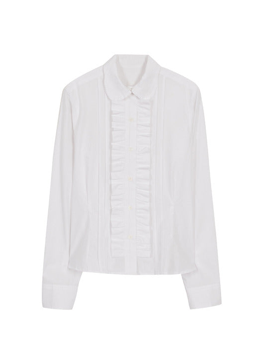 FRILL SLIM LINED SHIRT_white
