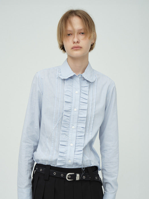 FRILL SLIM LINED SHIRT_blue stripe