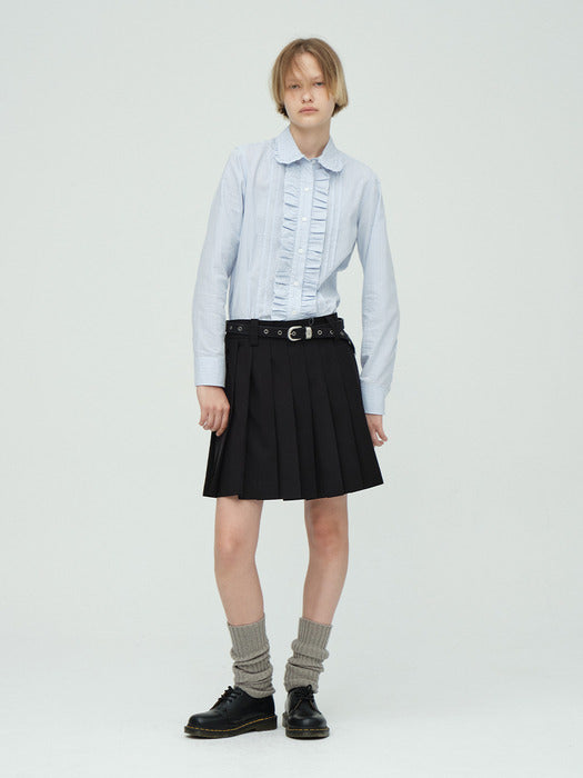 FRILL SLIM LINED SHIRT_blue stripe
