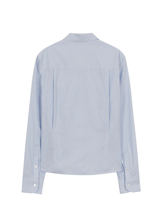 FRILL SLIM LINED SHIRT_blue stripe
